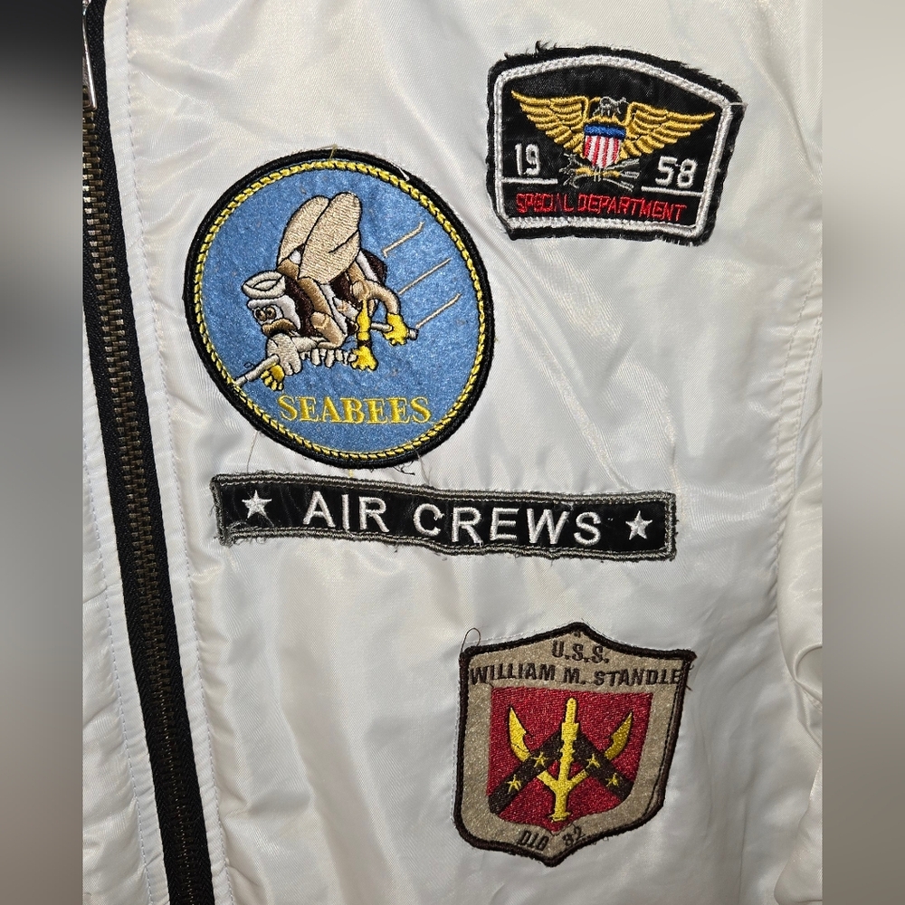 Bleeker & Mercer Air Crews White Bomber Jacket with Patches Xxl - Picture 6 of 8
